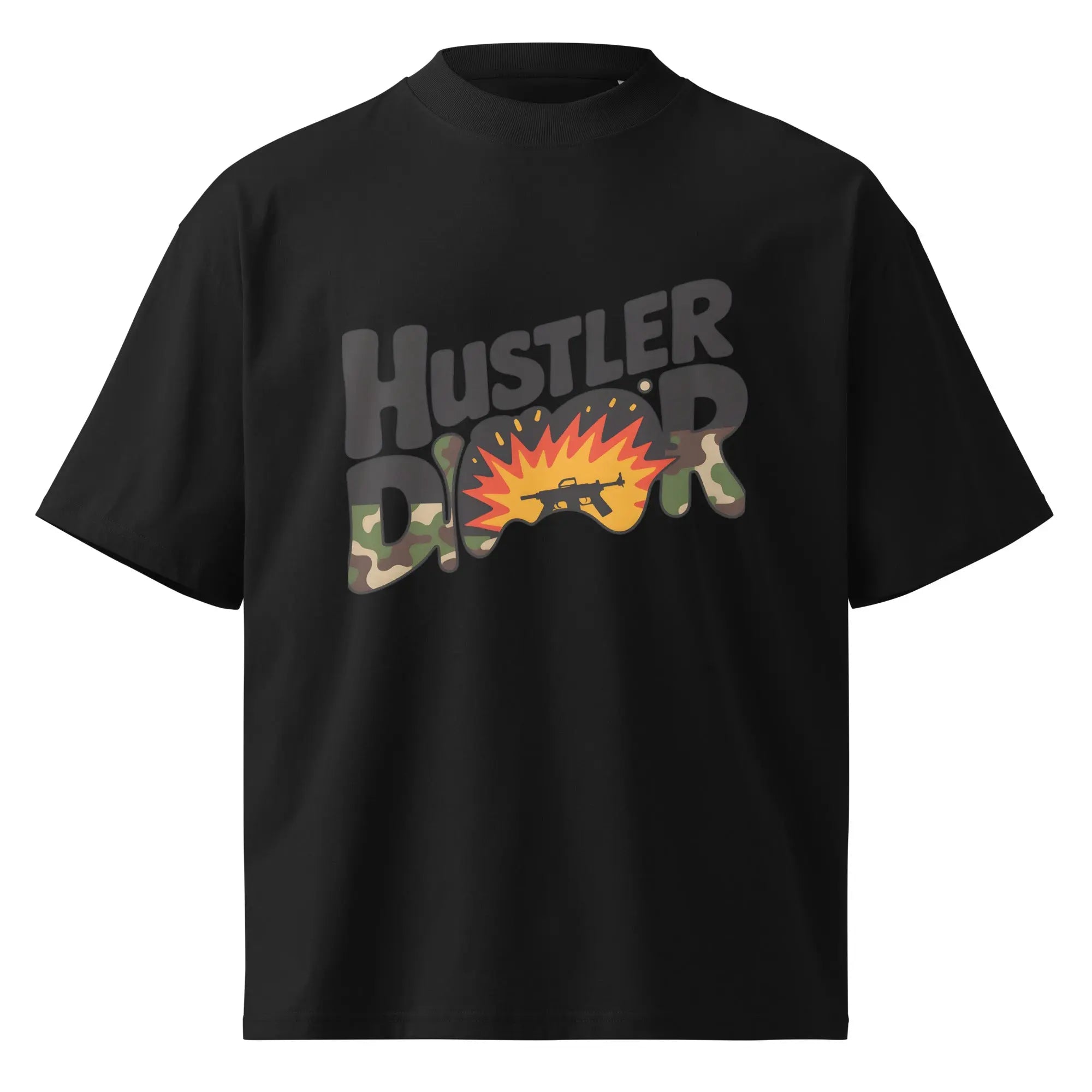 Camo Pattern Unisex organic oversized high neck t-shirt.