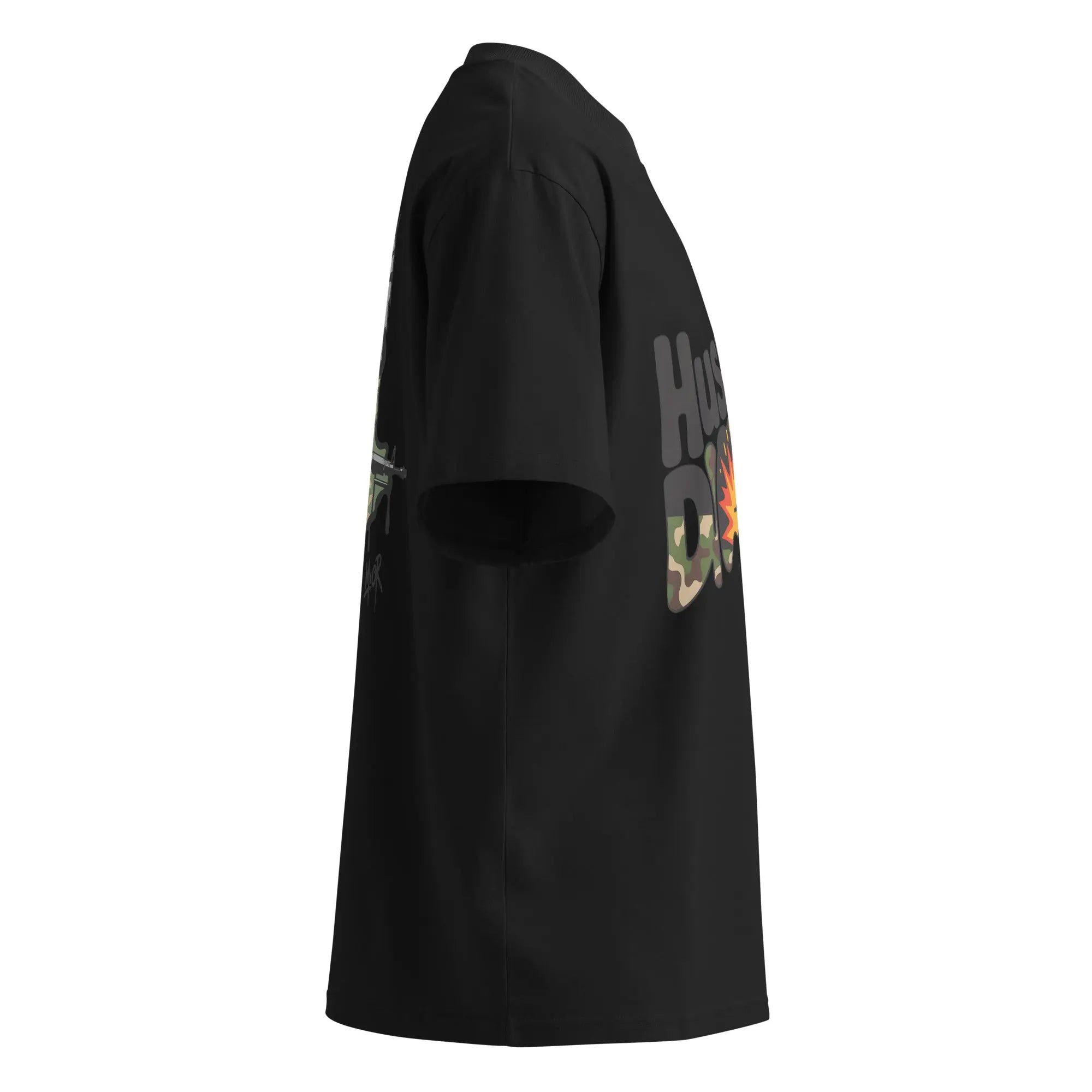 Camo Pattern Unisex organic oversized high neck t-shirt.