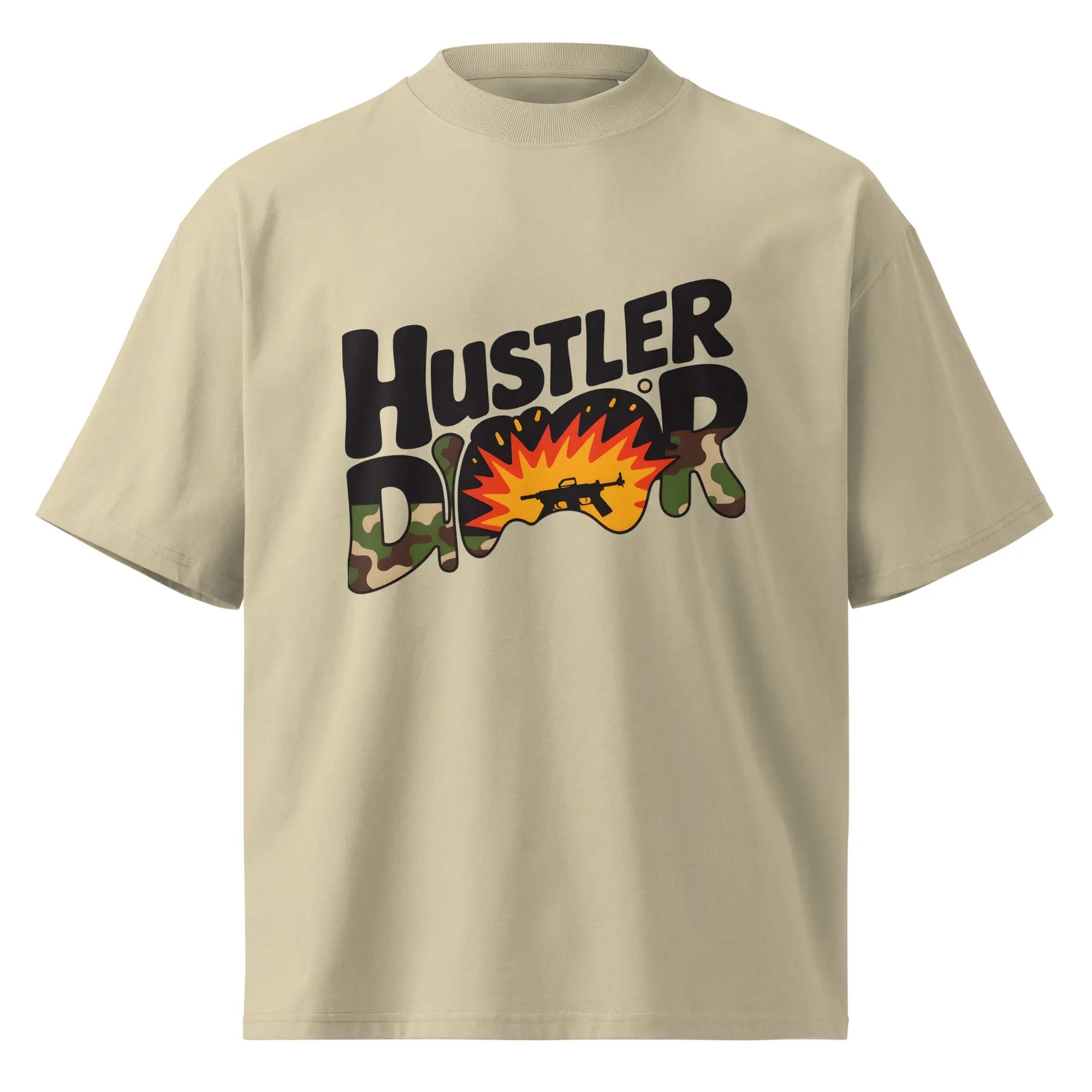 Camo Pattern Unisex organic oversized high neck t-shirt.