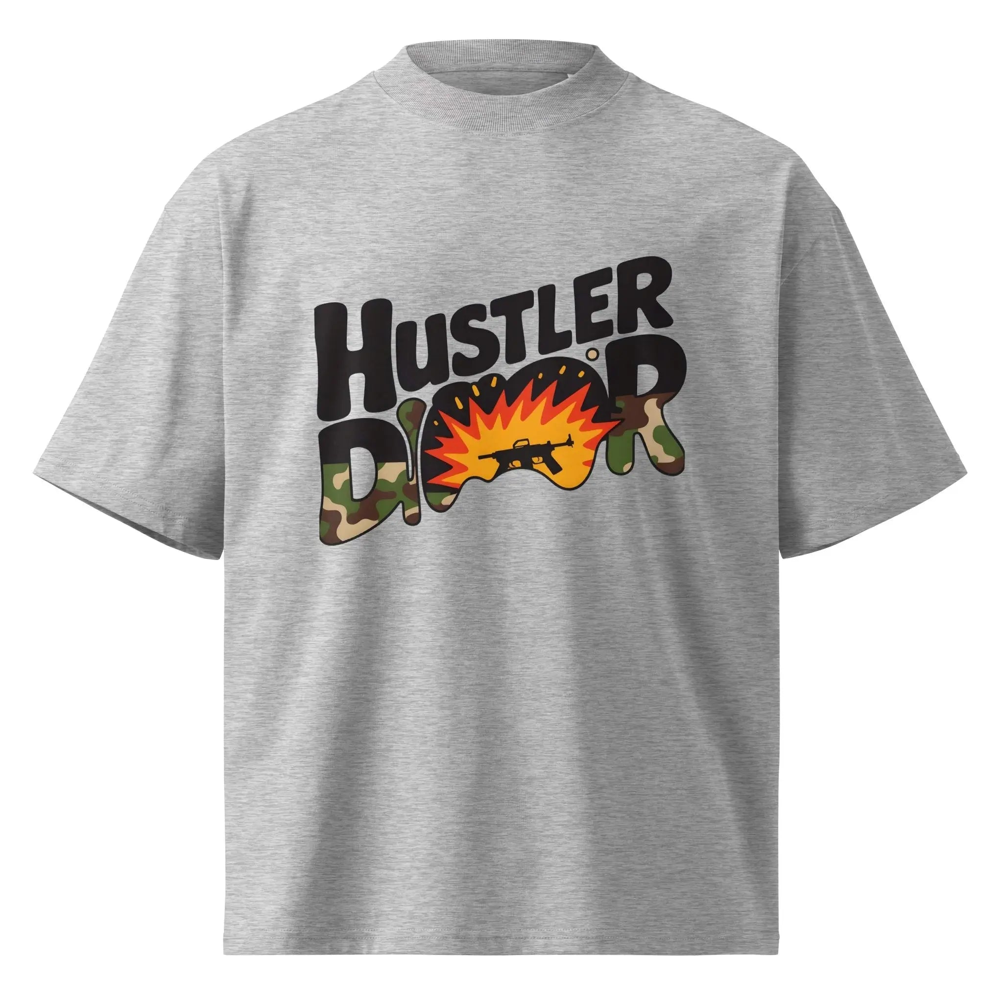 Camo Pattern Unisex organic oversized high neck t-shirt.