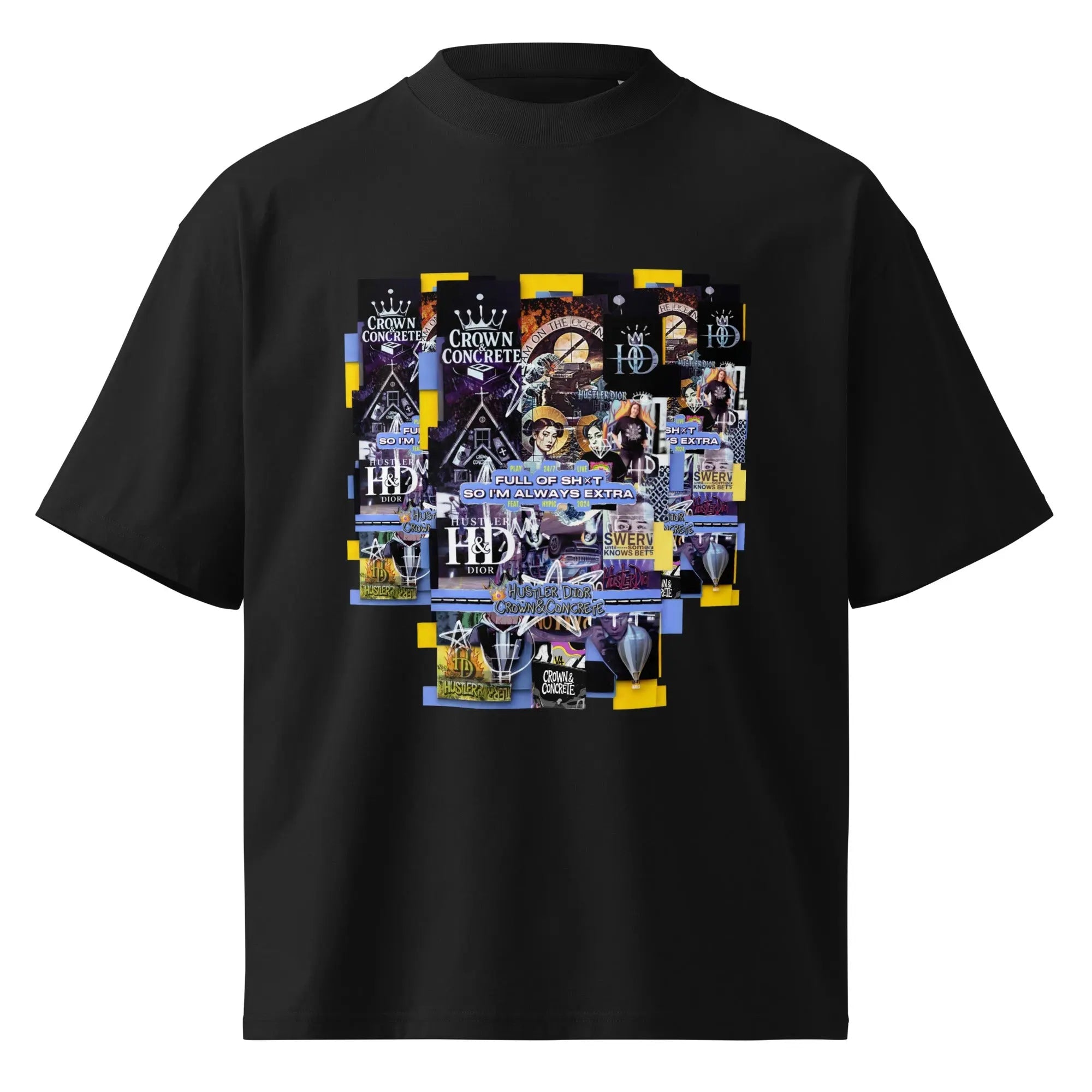 Collage The Halls Unisex organic oversized high neck t-shirt.
