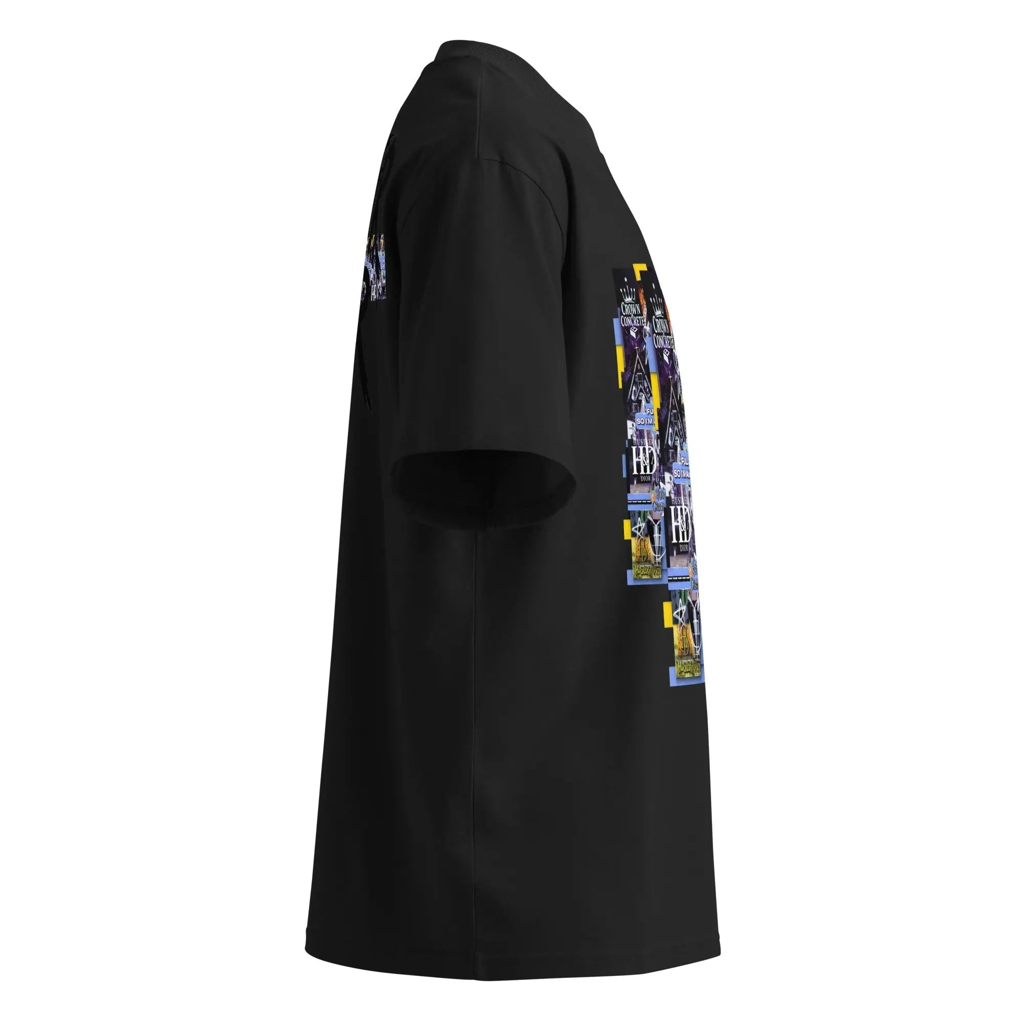 Collage The Halls Unisex organic oversized high neck t-shirt.