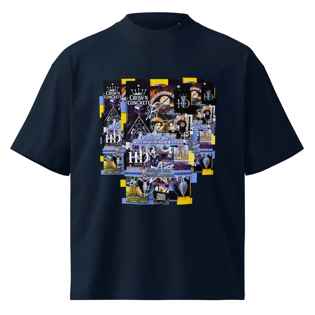 Collage The Halls Unisex organic oversized high neck t-shirt.
