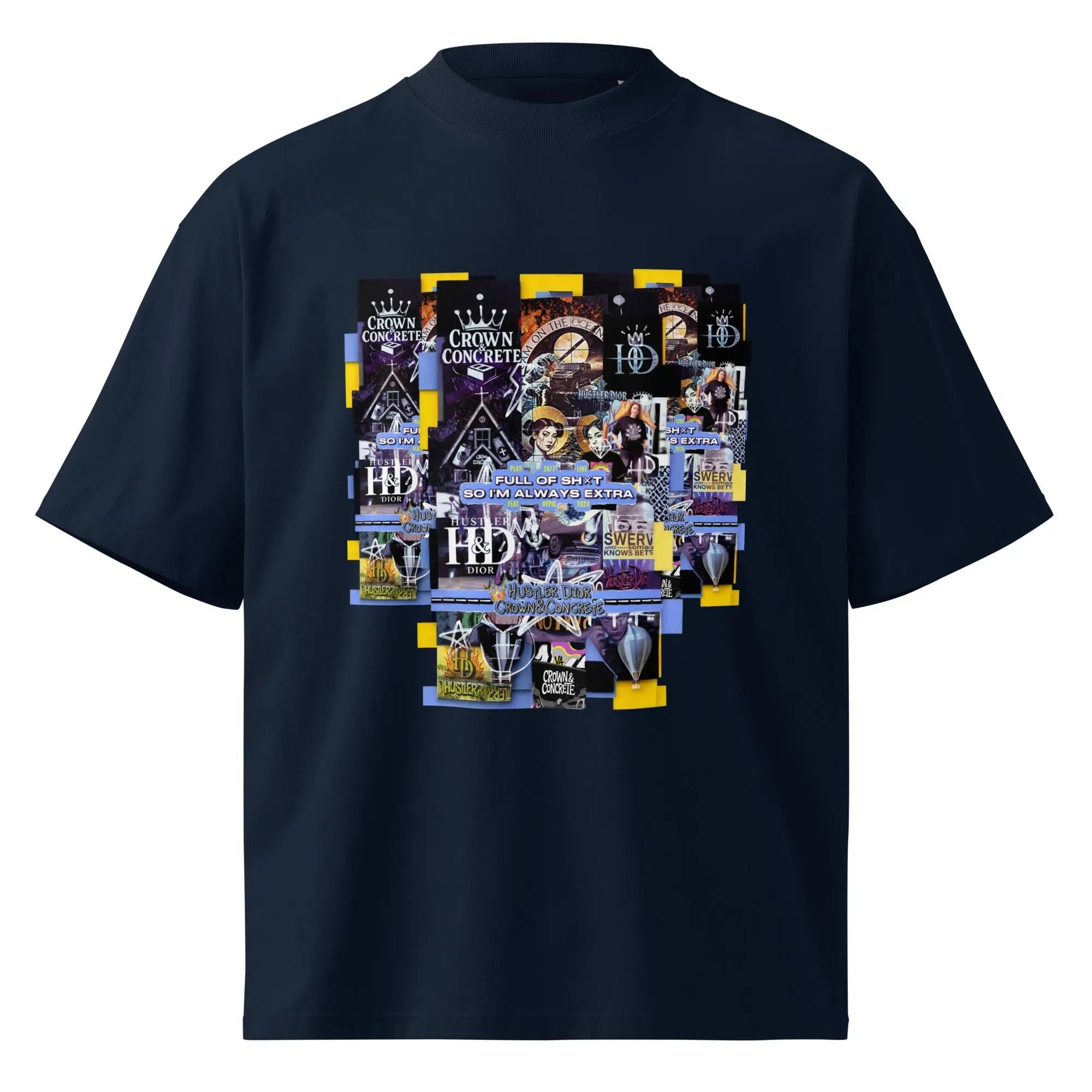 Collage The Halls Unisex organic oversized high neck t-shirt.