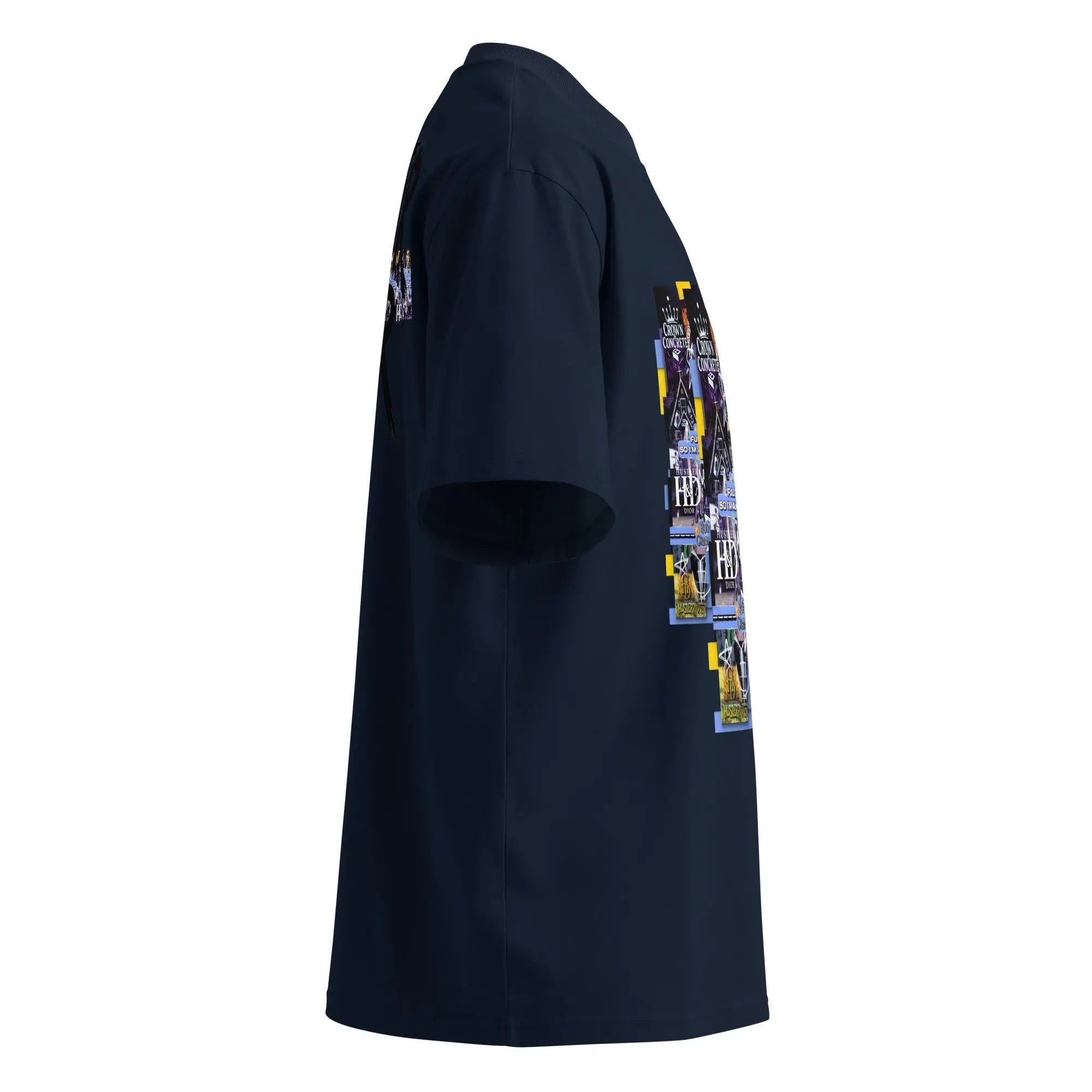 Collage The Halls Unisex organic oversized high neck t-shirt.