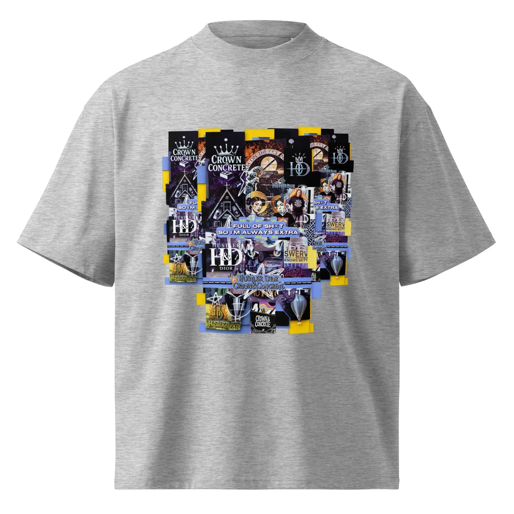 Collage The Halls Unisex organic oversized high neck t-shirt.