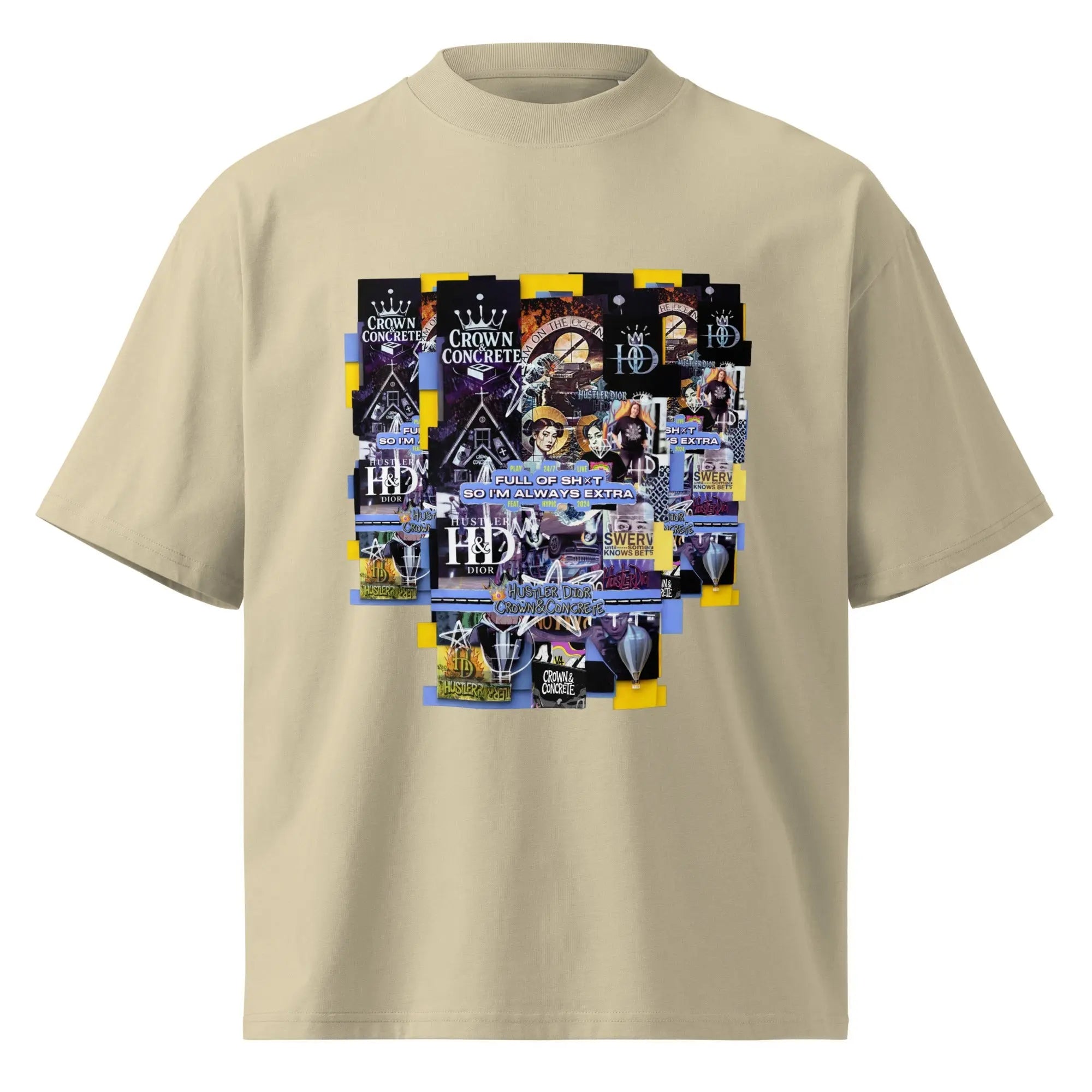 Collage The Halls Unisex organic oversized high neck t-shirt.