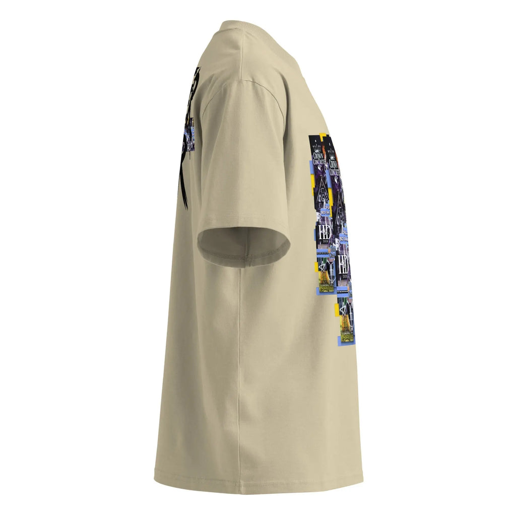 Collage The Halls Unisex organic oversized high neck t-shirt.