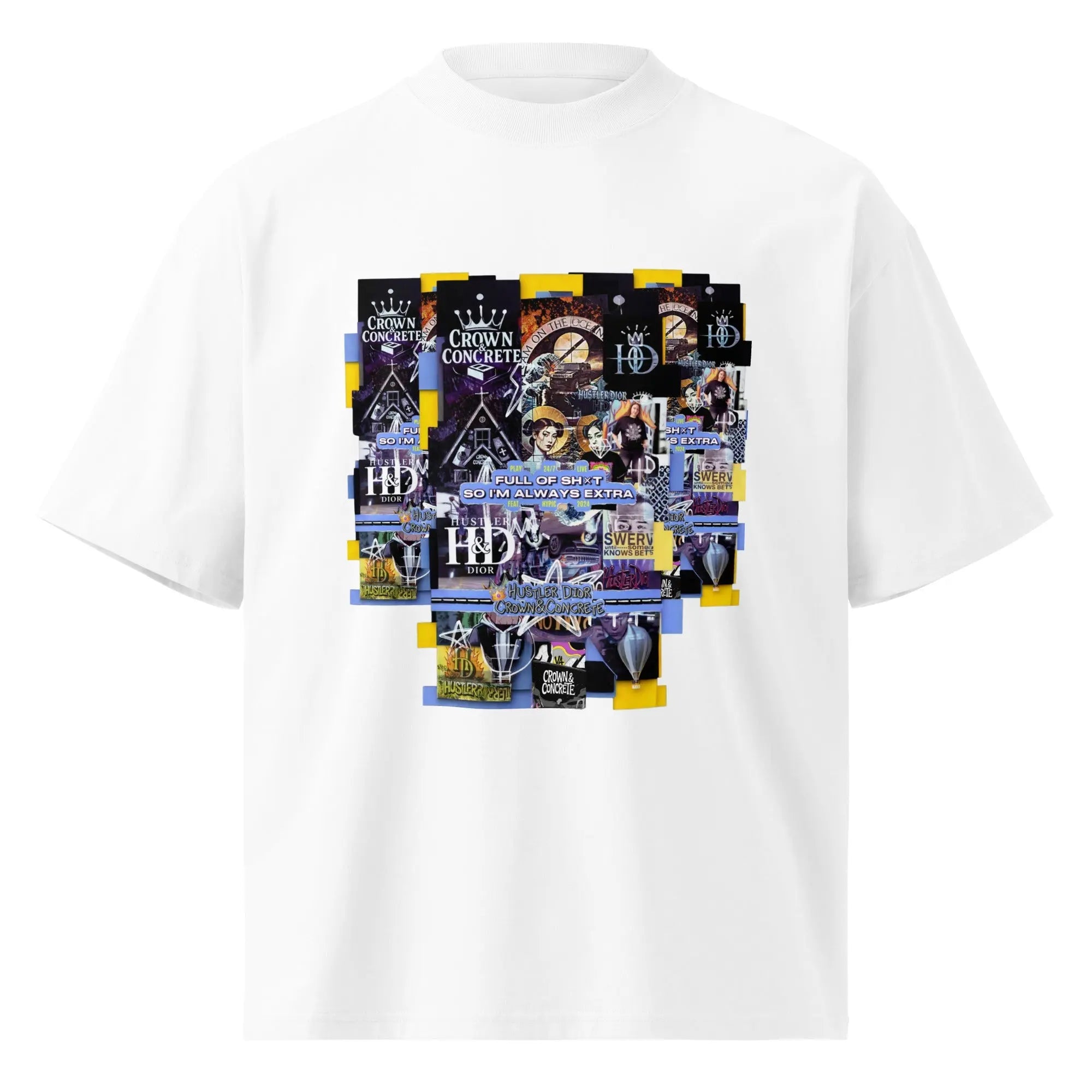 Collage The Halls Unisex organic oversized high neck t-shirt.