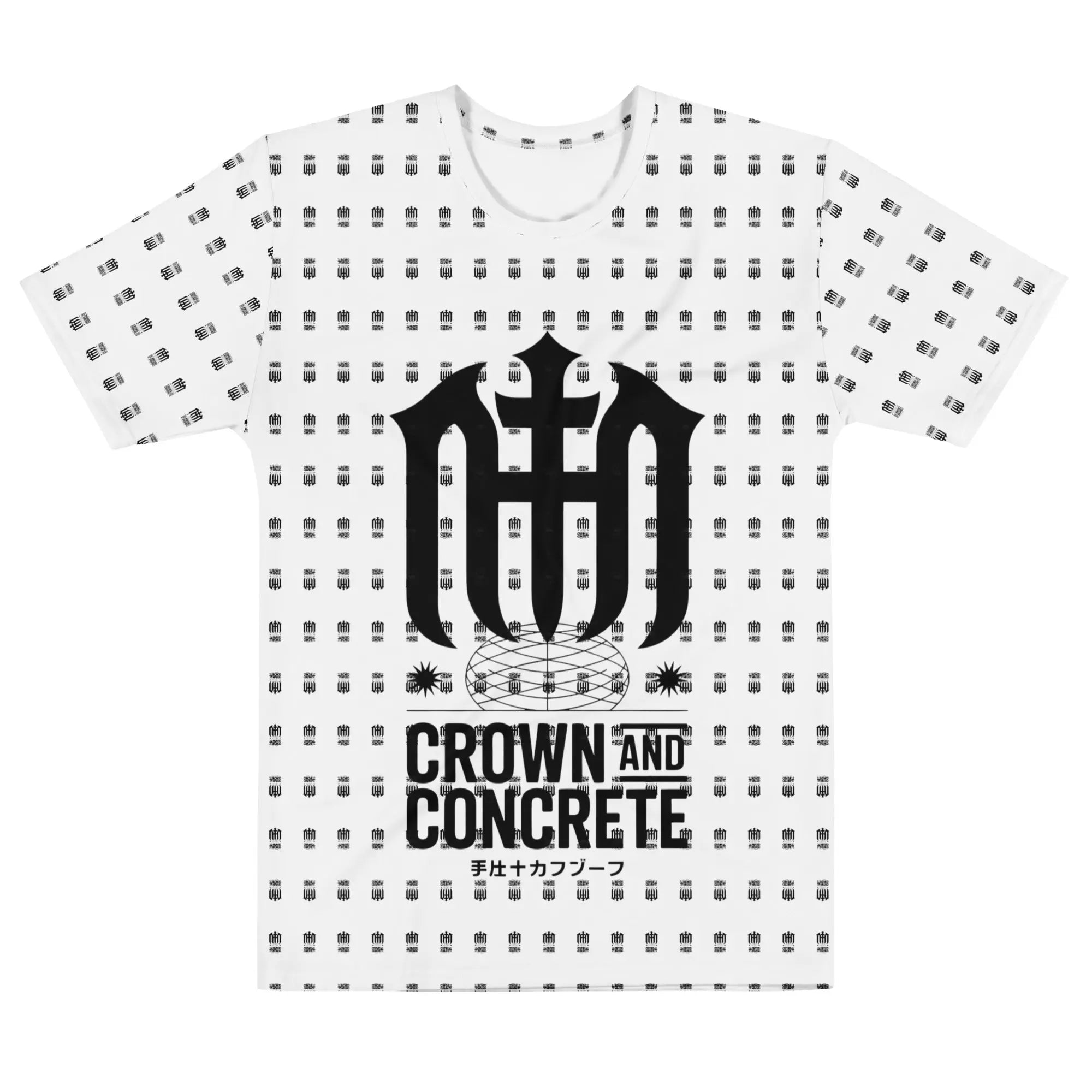 Crown and Concrete Repeated Pattern T-Shirt | Men's All - Over Print Cotton Crew Neck - Hustler Dior