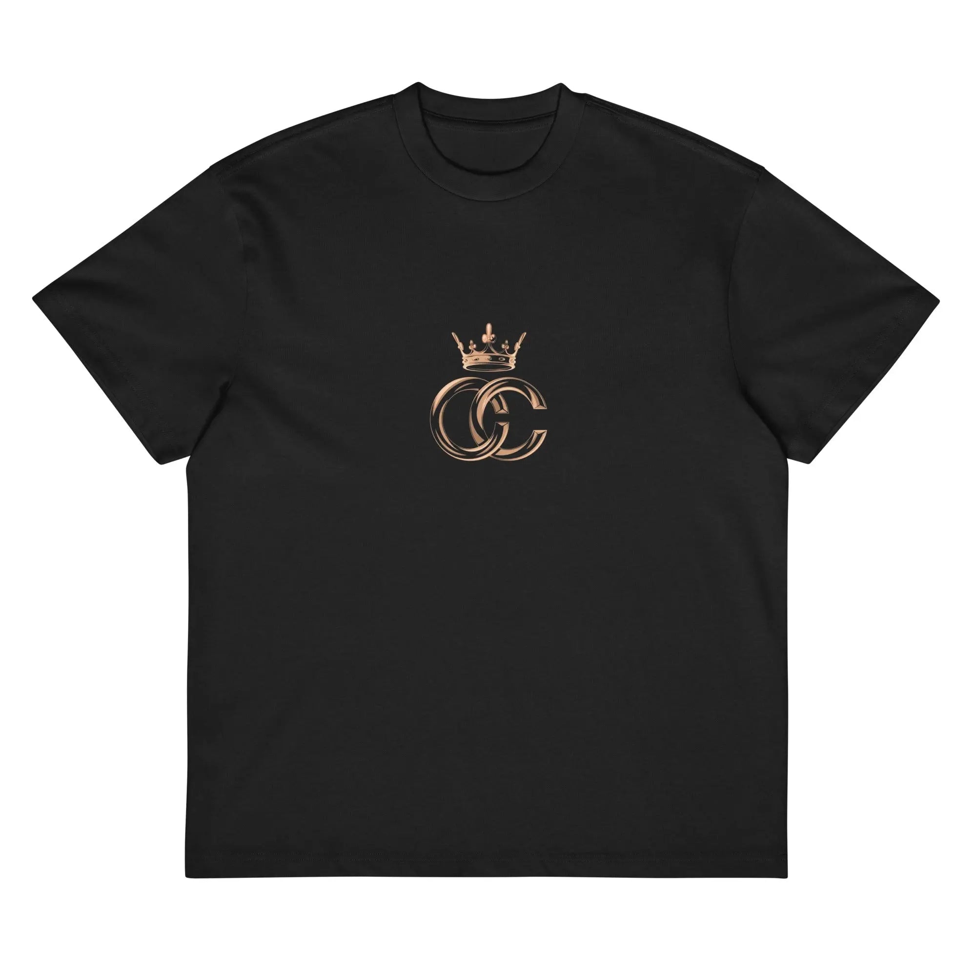 “Crown & Concrete Royal Gold Crown Logo Tee – Prestige Streetwear Fashion.