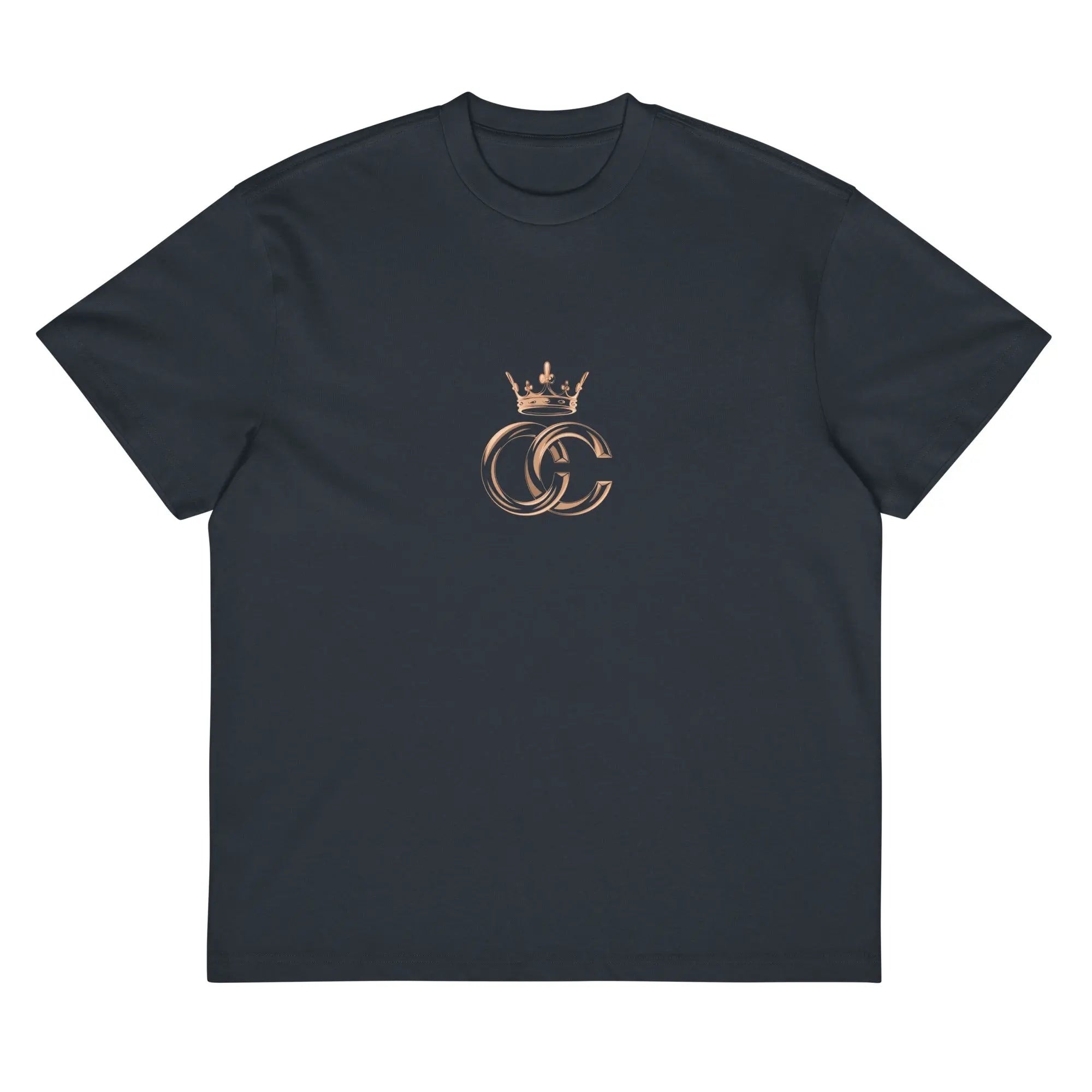 “Crown & Concrete Royal Gold Crown Logo Tee – Prestige Streetwear Fashion.