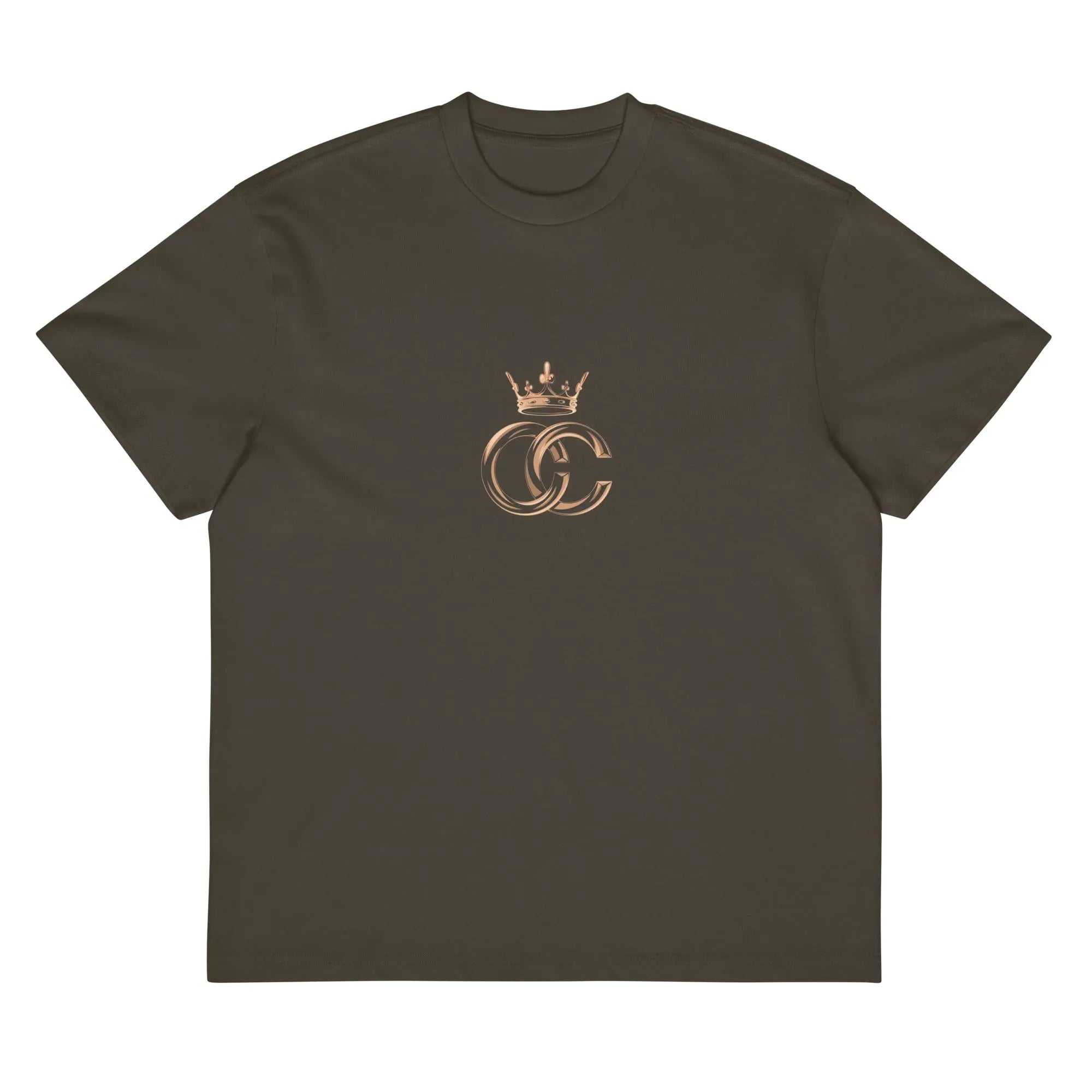 “Crown & Concrete Royal Gold Crown Logo Tee – Prestige Streetwear Fashion.