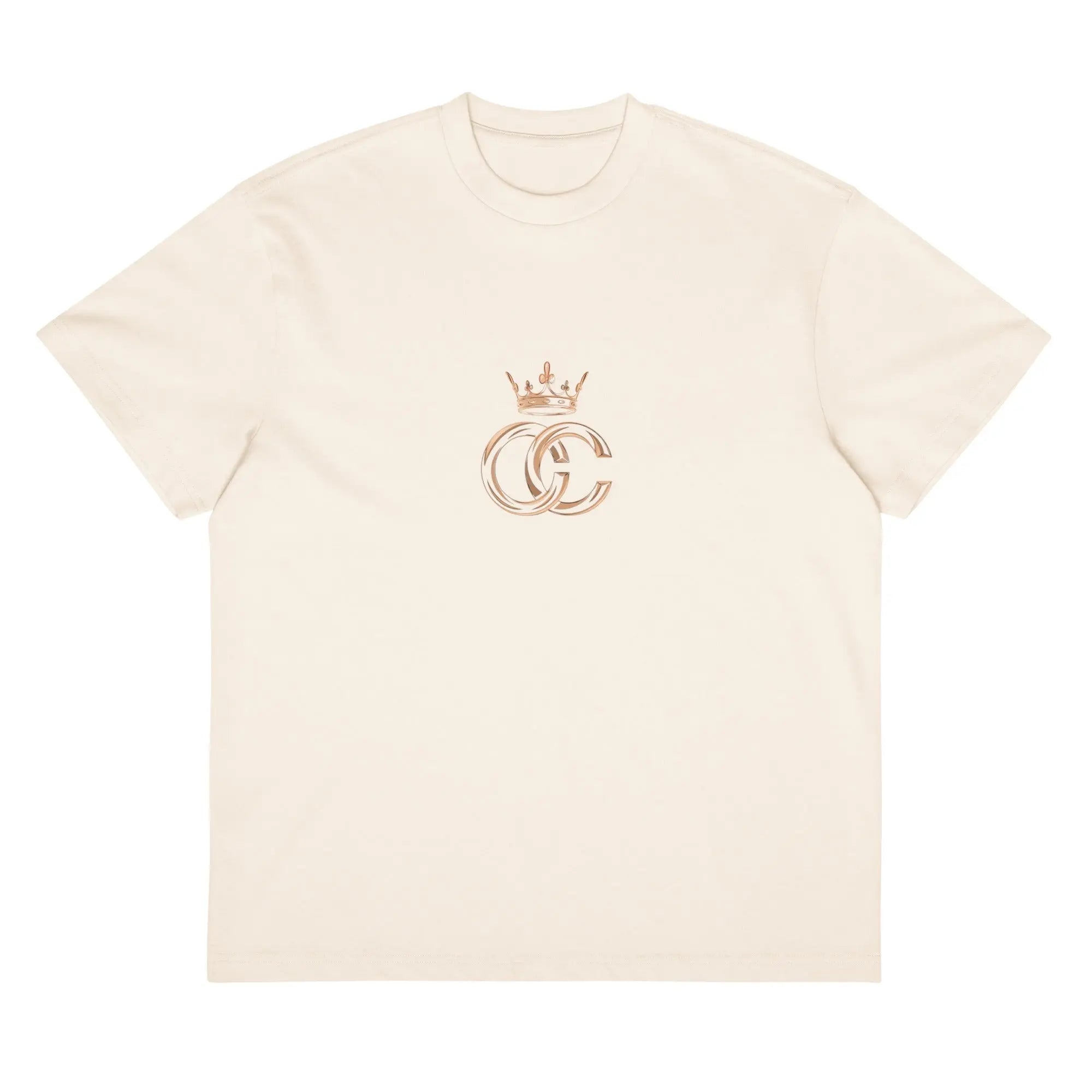 “Crown & Concrete Royal Gold Crown Logo Tee – Prestige Streetwear Fashion.