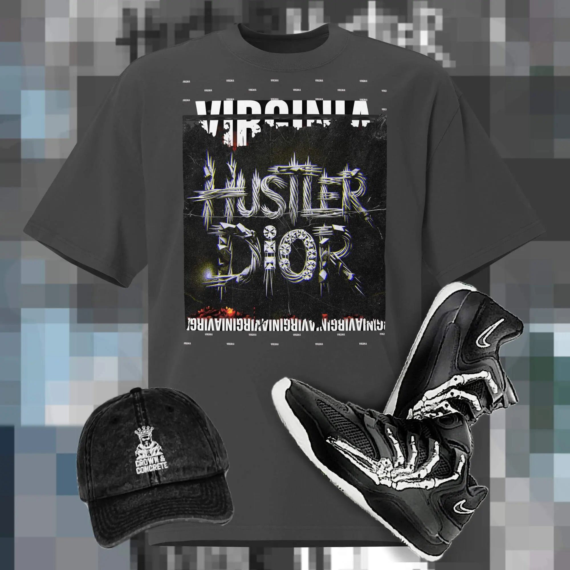 HUSTLER DIOR “VA Nightfall” Oversized Tee.