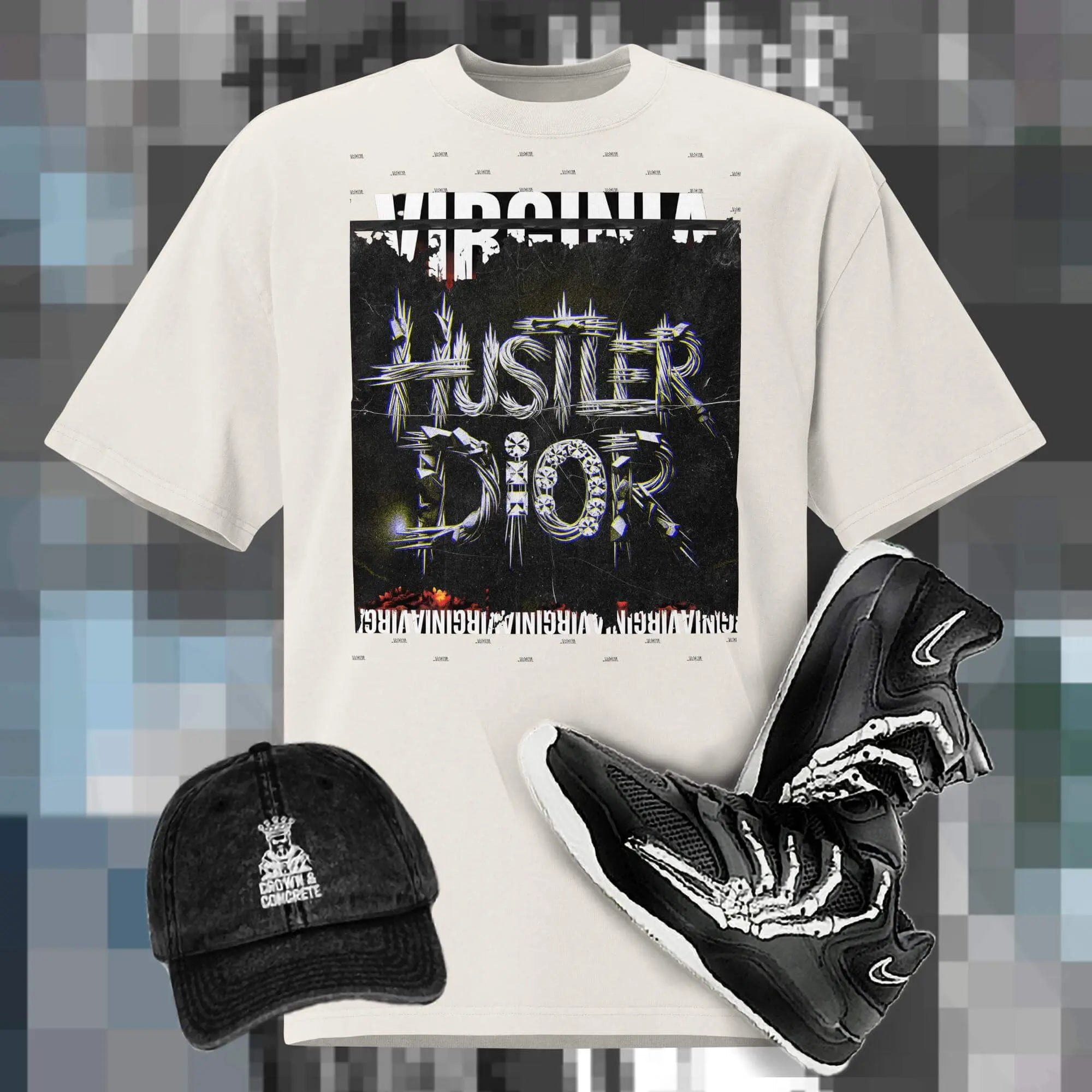 HUSTLER DIOR “VA Nightfall” Oversized Tee.