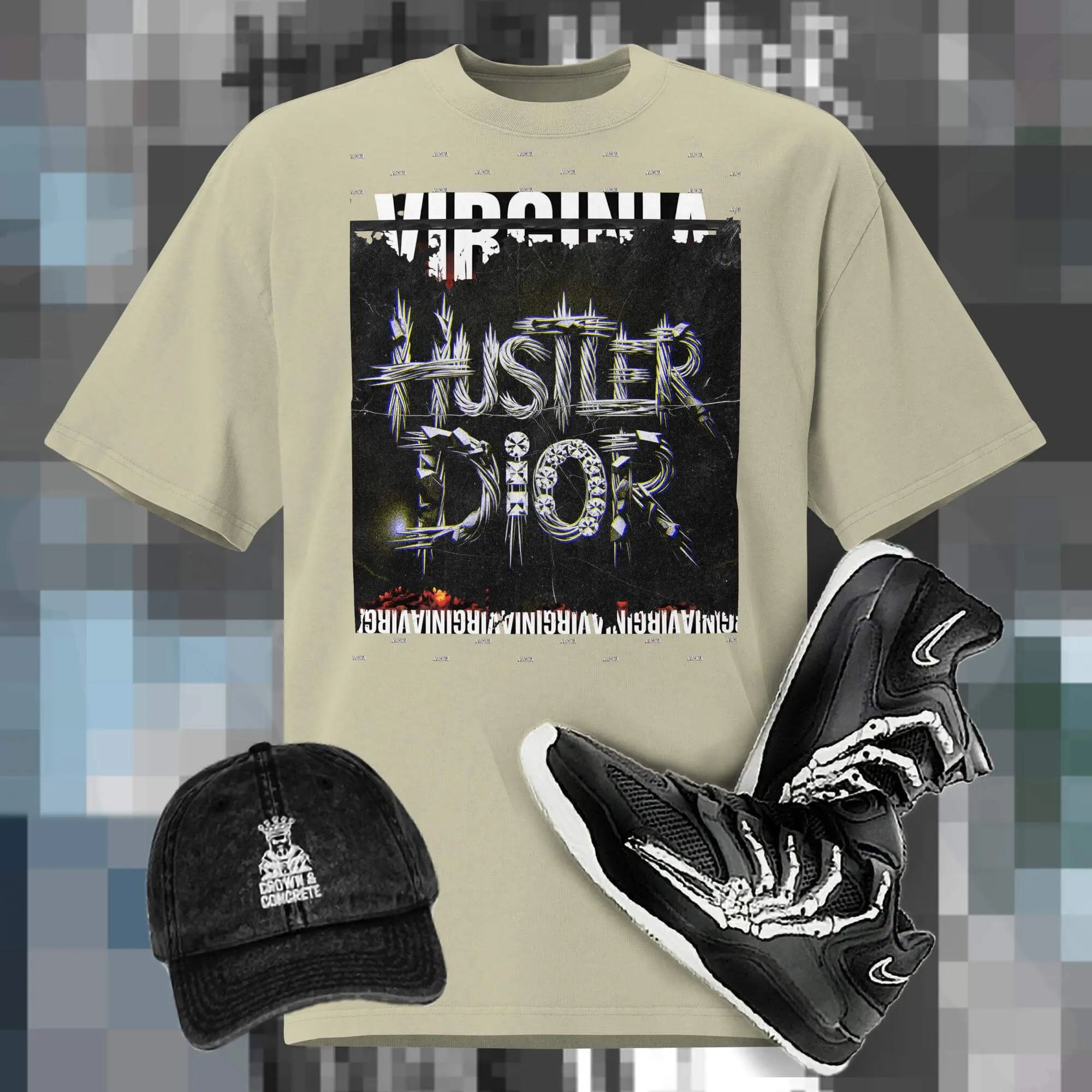 HUSTLER DIOR “VA Nightfall” Oversized Tee.