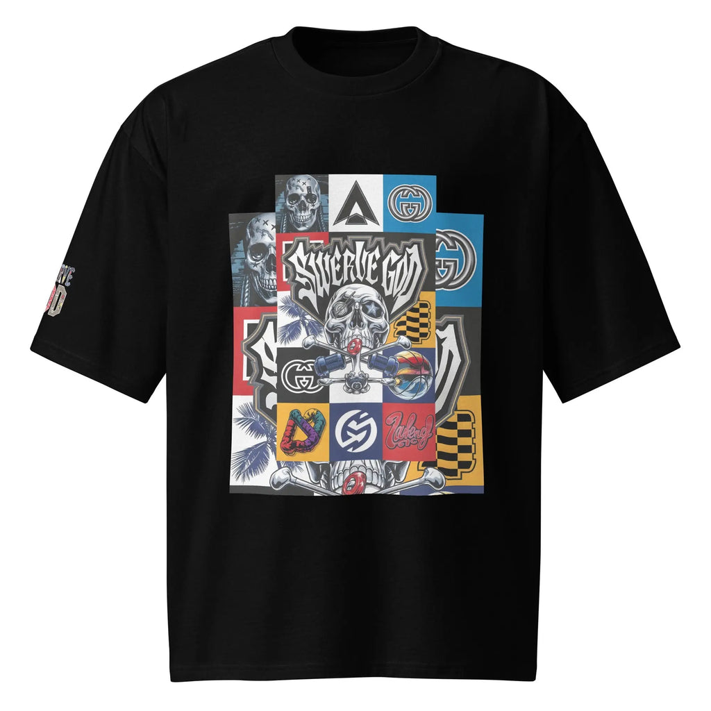 Swerve God Limited - Run Oversized Black Streetwear T-Shirt with Retro Patch - Art - Hustler Dior