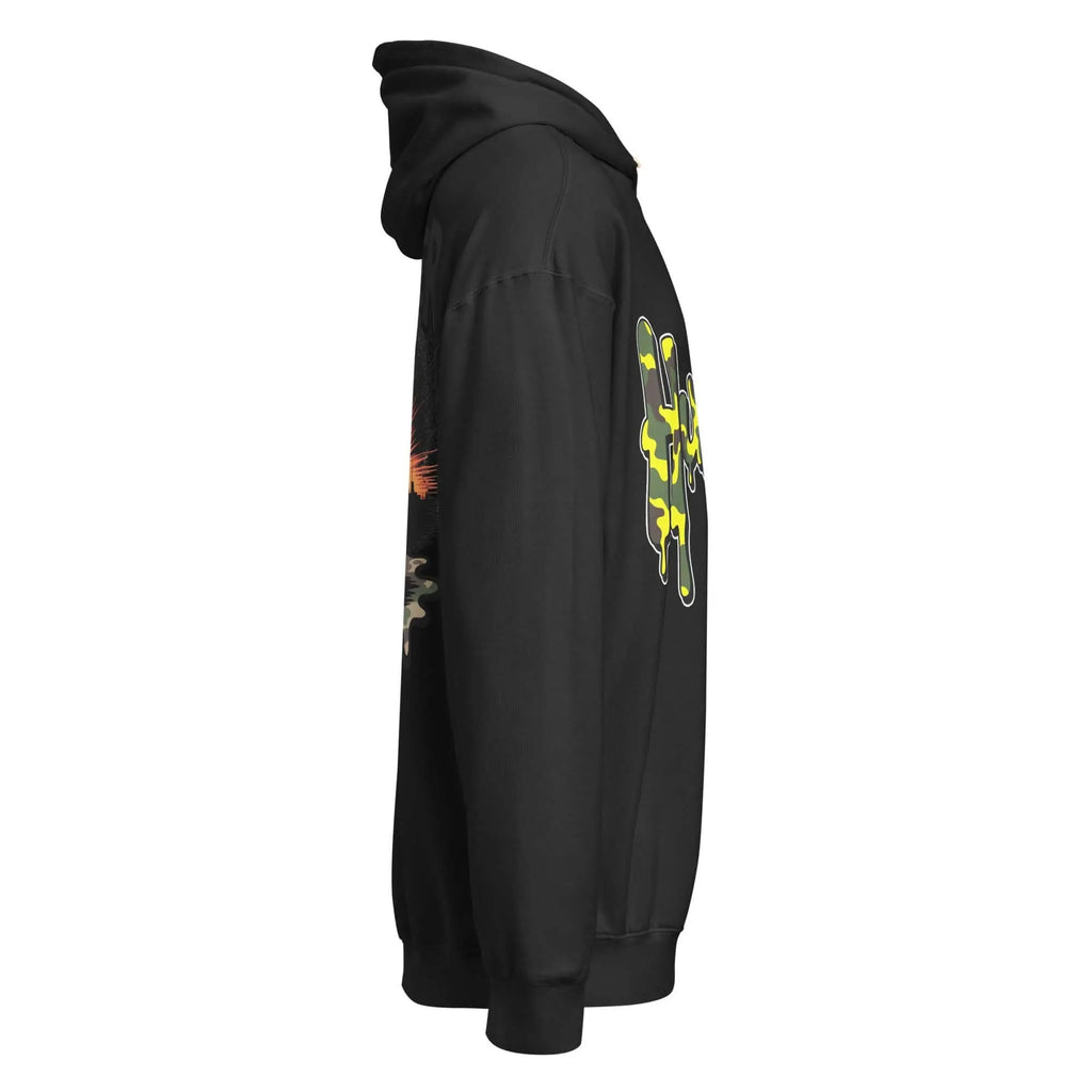 Trippy Melted Camo Soup Unisex garment-dyed lightweight hoodie.