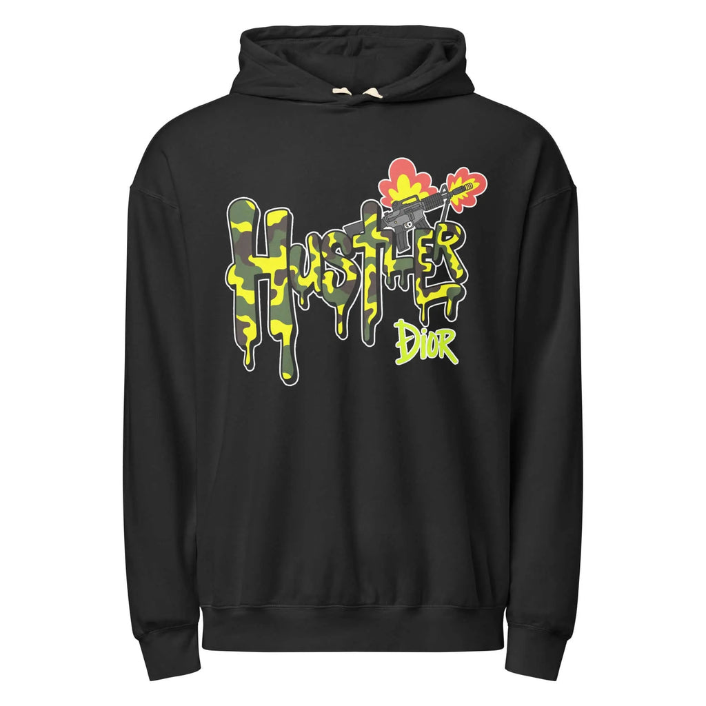 Trippy Melted Camo Soup Unisex garment-dyed lightweight hoodie.