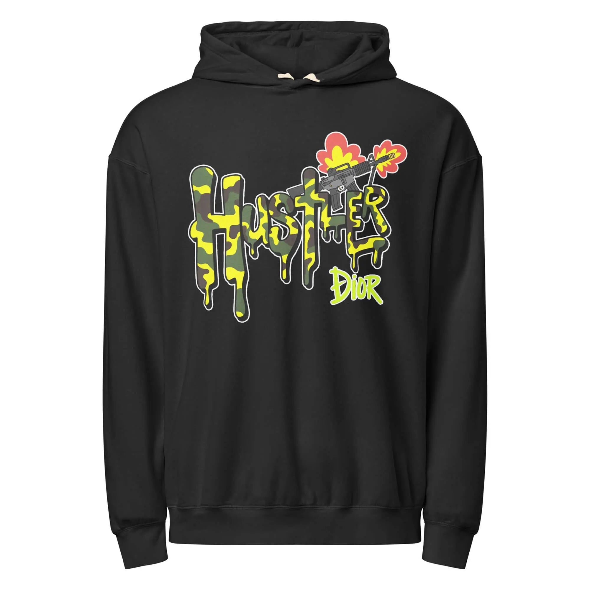 Trippy Melted Camo Soup Unisex garment-dyed lightweight hoodie.