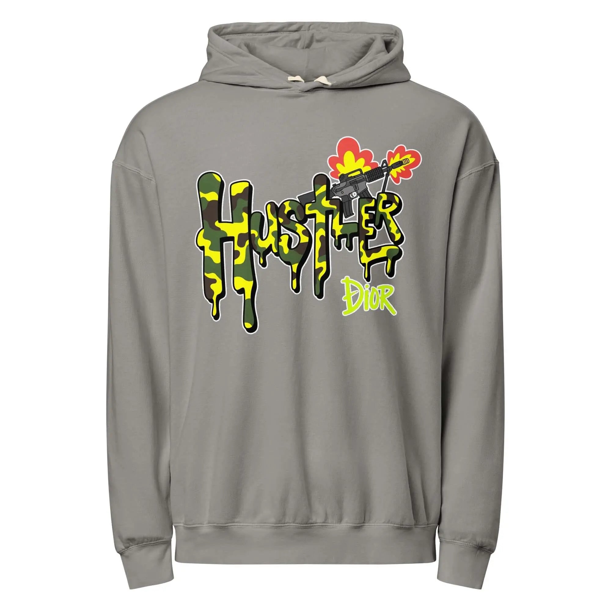 Trippy Melted Camo Soup Unisex garment-dyed lightweight hoodie.