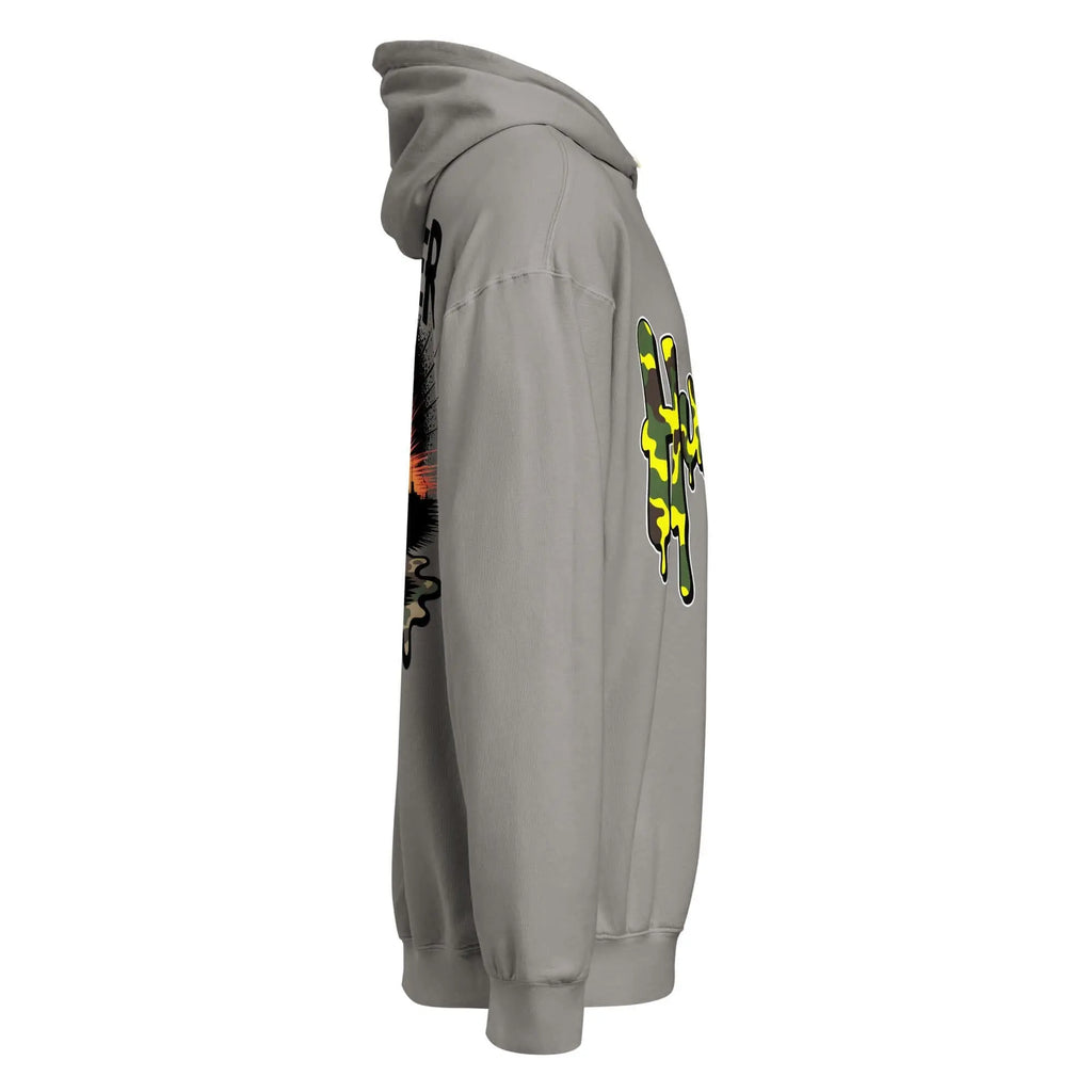 Trippy Melted Camo Soup Unisex garment-dyed lightweight hoodie.