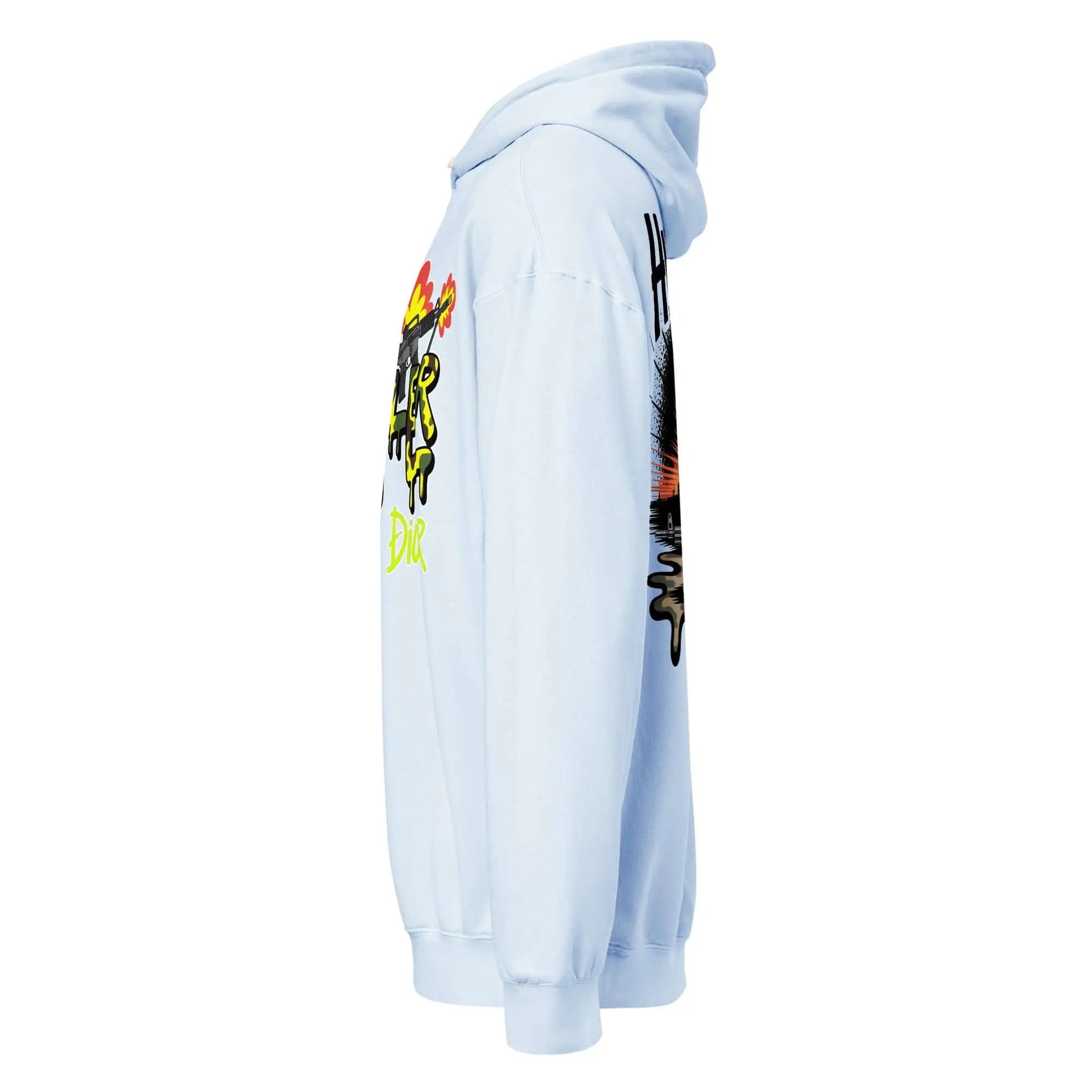 Trippy Melted Camo Soup Unisex garment-dyed lightweight hoodie.