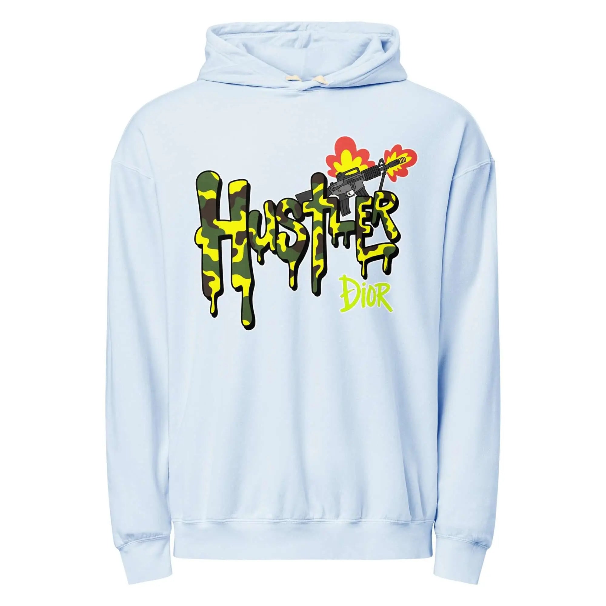 Trippy Melted Camo Soup Unisex garment-dyed lightweight hoodie.