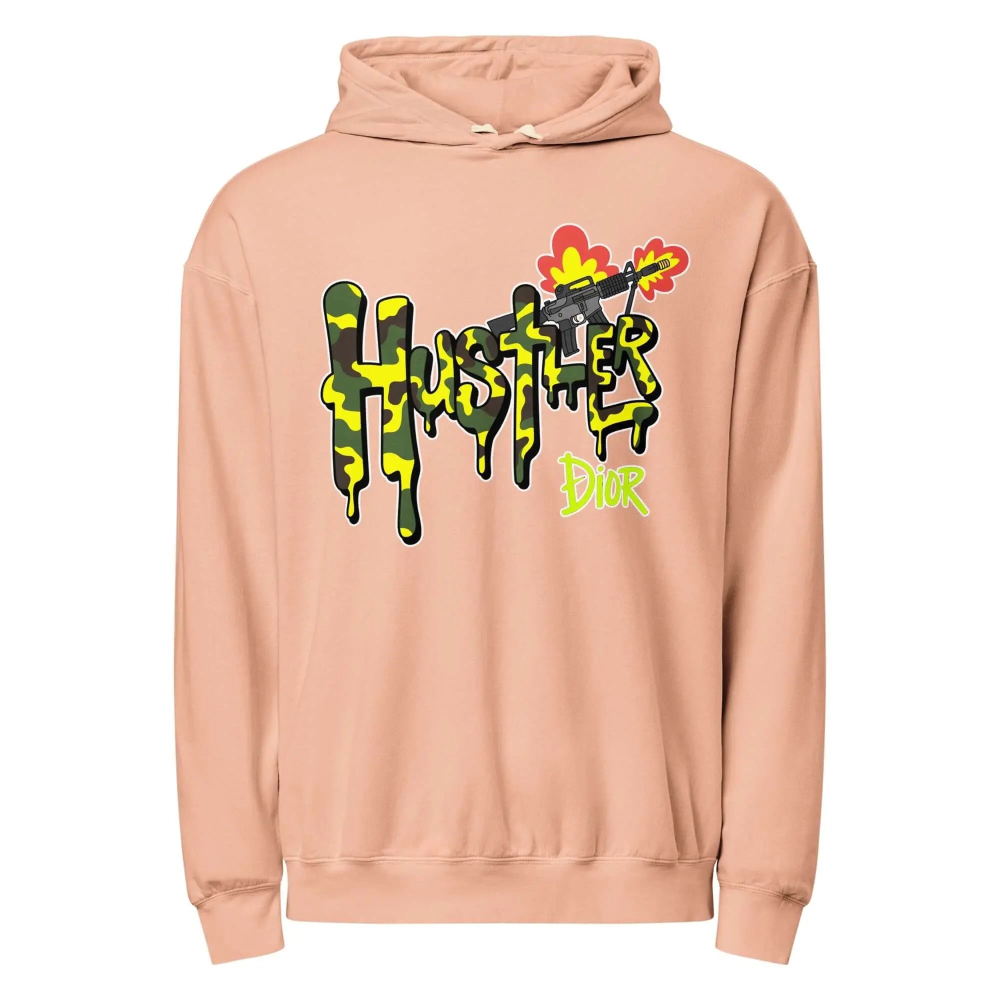 Trippy Melted Camo Soup Unisex garment-dyed lightweight hoodie.