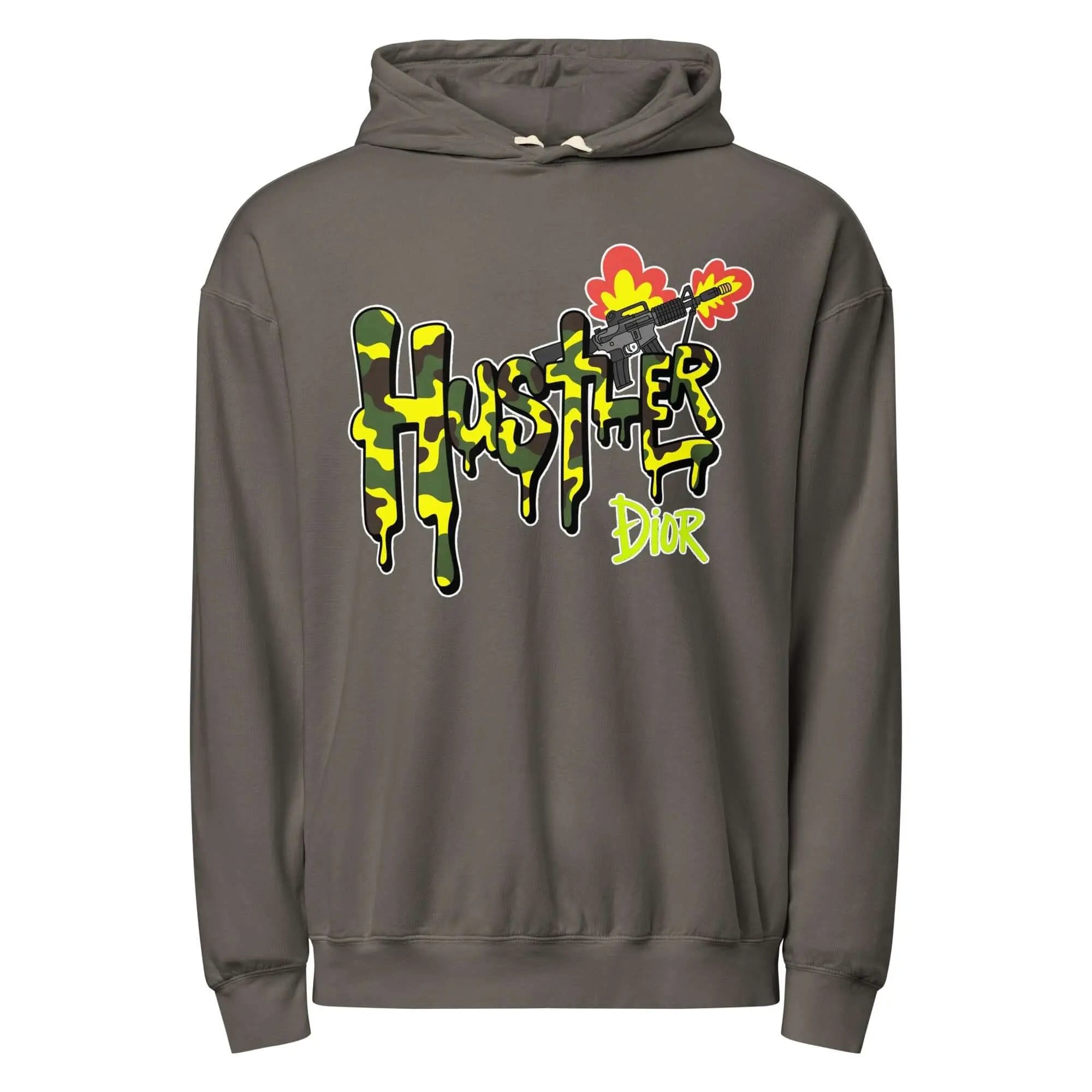 Trippy Melted Camo Soup Unisex garment-dyed lightweight hoodie.