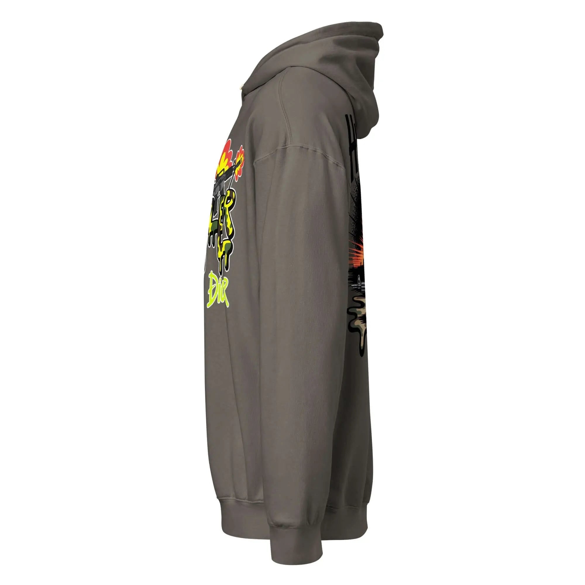Trippy Melted Camo Soup Unisex garment-dyed lightweight hoodie.