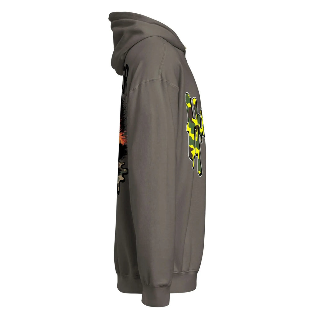 Trippy Melted Camo Soup Unisex garment-dyed lightweight hoodie.